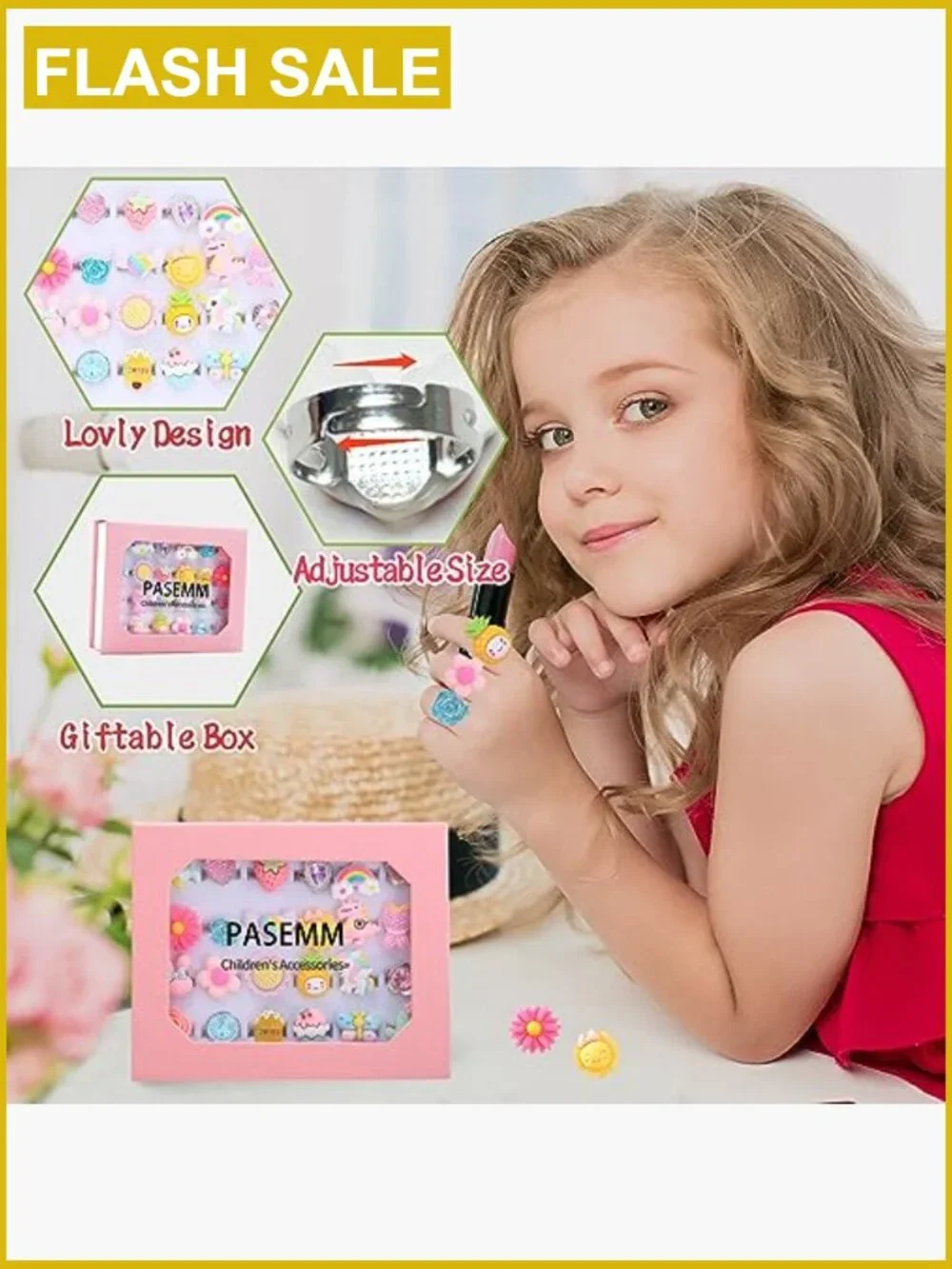 24 Kids Dress Up Rings Set Adjustable No Duplication Gift Box
